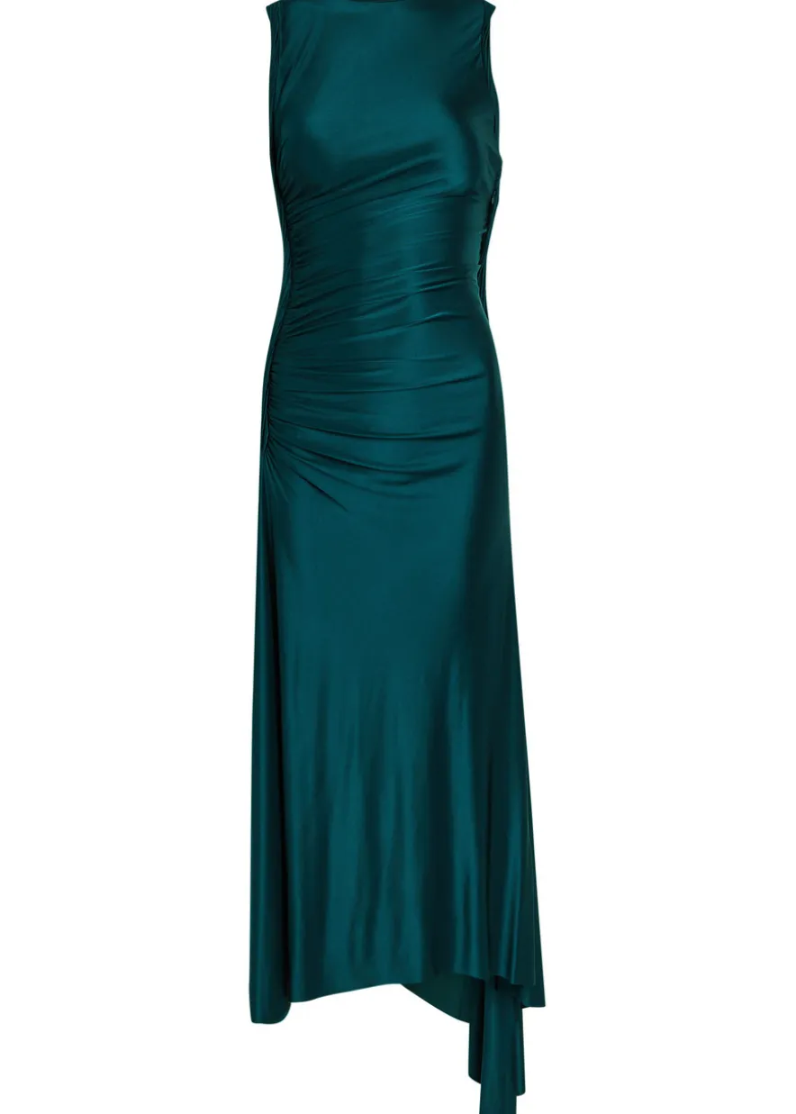 Ruched asymmetric stretch-jersey midi dress