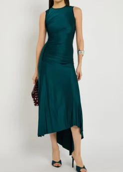 Ruched asymmetric stretch-jersey midi dress
