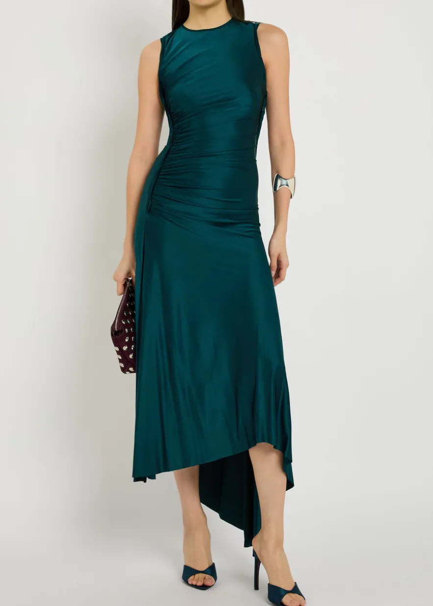 Ruched asymmetric stretch-jersey midi dress