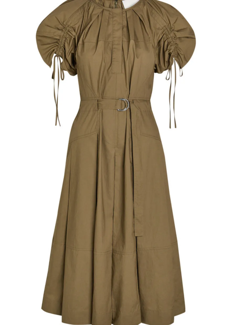 Ruched belted cotton-poplin midi dress