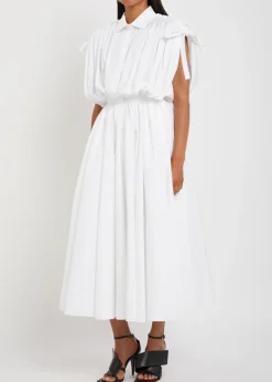 Ruched cotton-poplin midi shirt dress