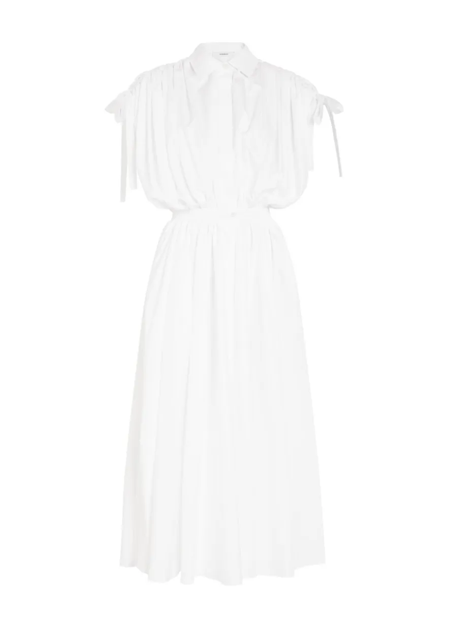 Ruched cotton-poplin midi shirt dress