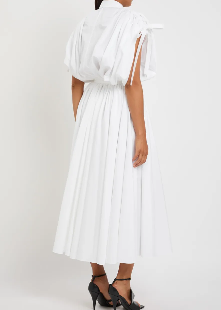 Ruched cotton-poplin midi shirt dress