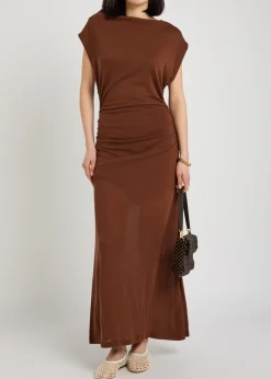 Ruched fine-knit midi dress
