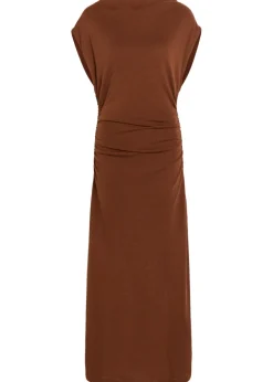 Ruched fine-knit midi dress