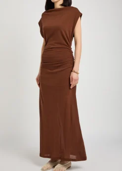 Ruched fine-knit midi dress