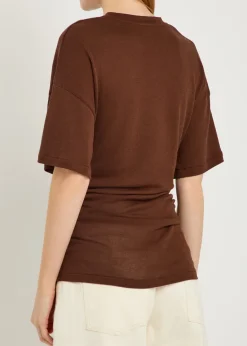 Ruched fine-knit T-shirt