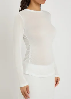 Ruched sheer fine-knit top