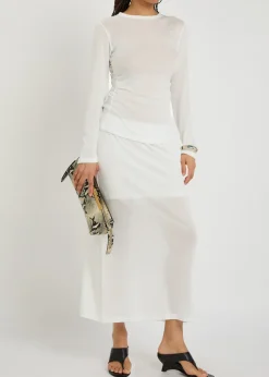 Ruched sheer fine-knit top