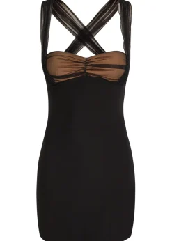 Ruched stretch-crepe mini dress