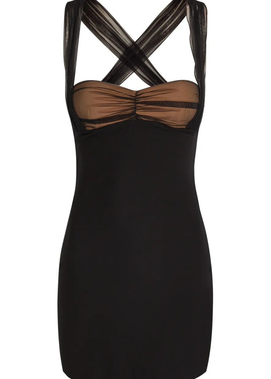 Ruched stretch-crepe mini dress