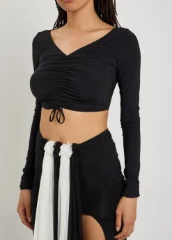 Ruched stretch-jersey crop top