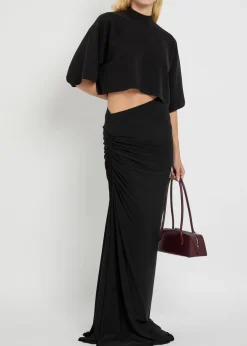 Ruched stretch-mesh maxi skirt