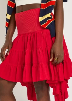 Ruffle asymmetric silk and cotton-blend skirt