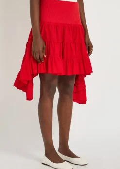 Ruffle asymmetric silk and cotton-blend skirt