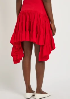 Ruffle asymmetric silk and cotton-blend skirt