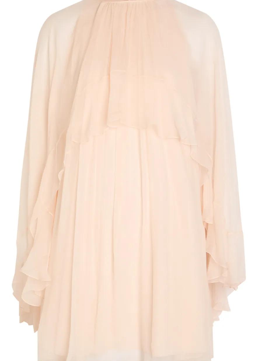 Ruffled cape-effect silk mini dress