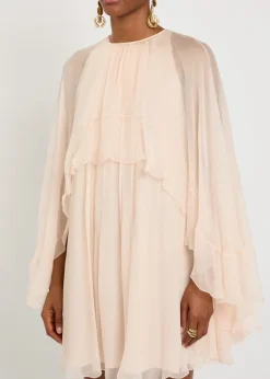 Ruffled cape-effect silk mini dress