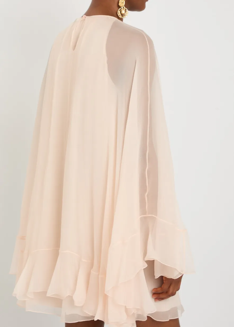 Ruffled cape-effect silk mini dress