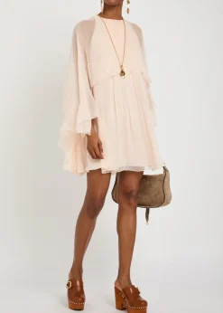 Ruffled cape-effect silk mini dress