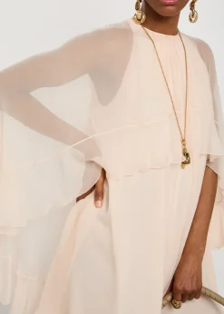 Ruffled cape-effect silk mini dress