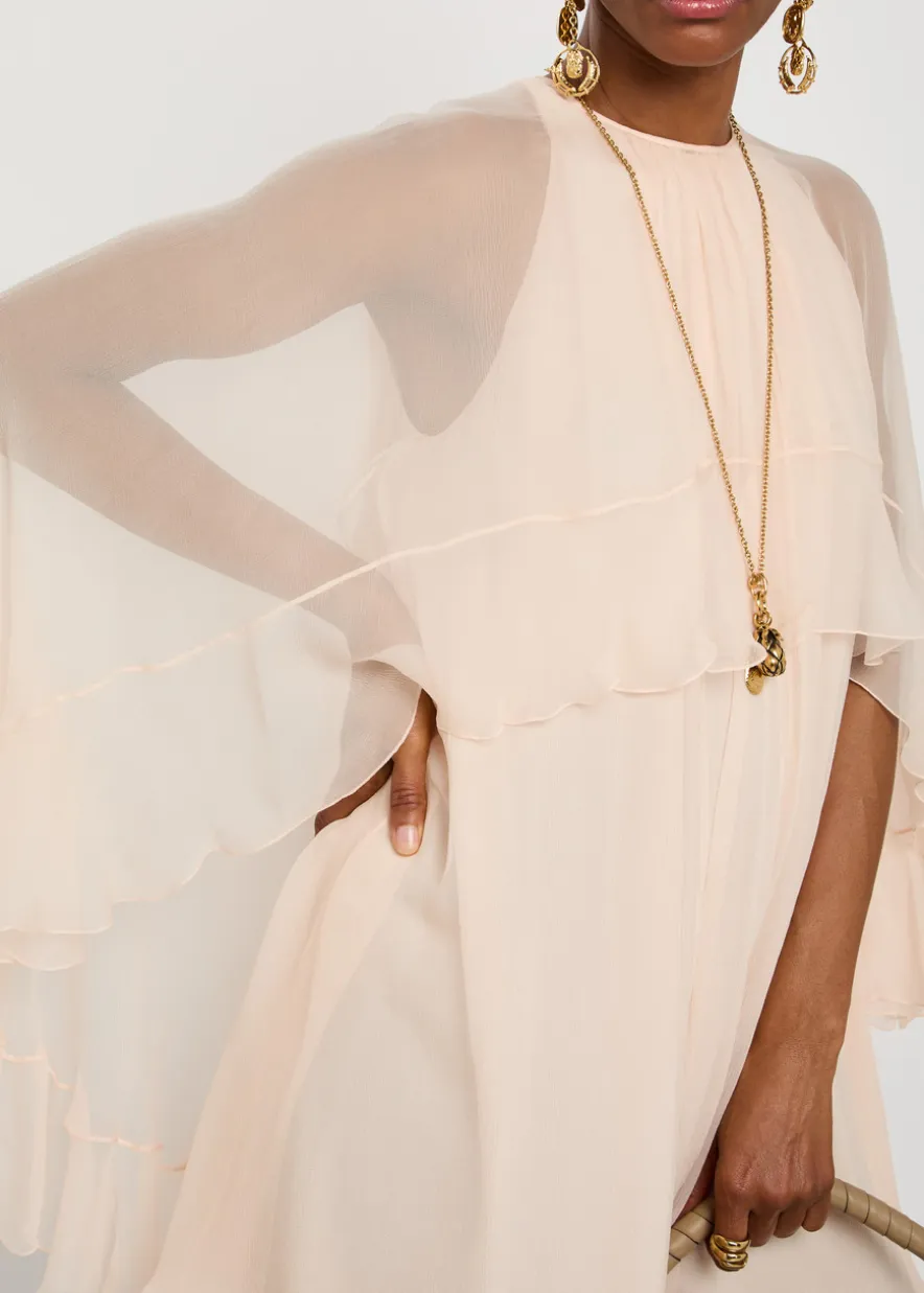 Ruffled cape-effect silk mini dress