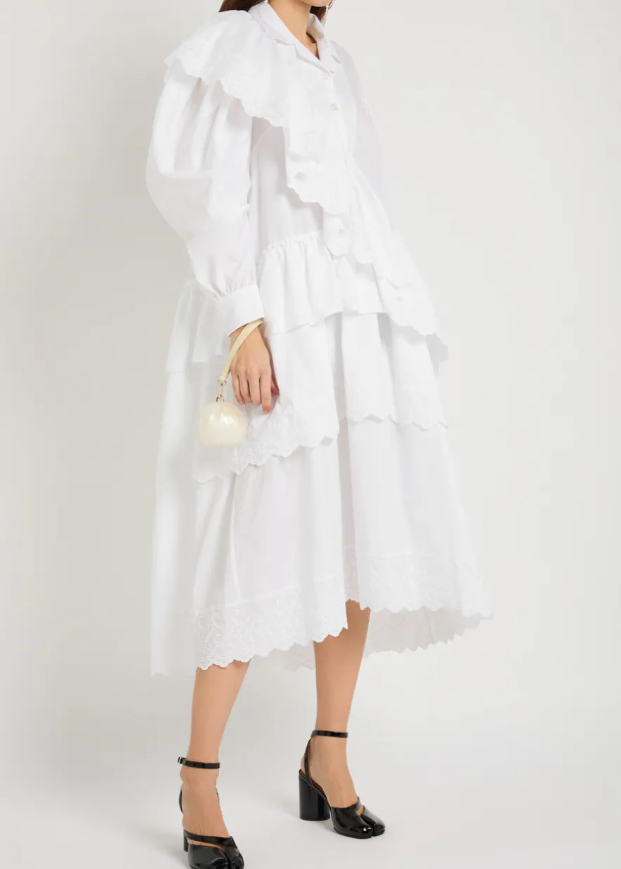 Ruffled cotton midi shirt dress