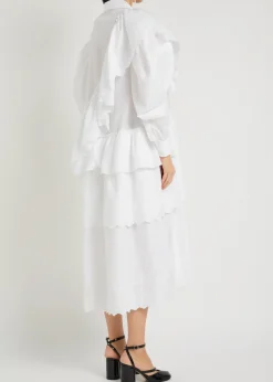 Ruffled cotton midi shirt dress
