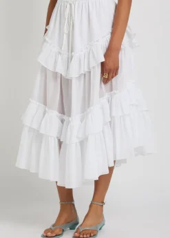 Ruffled cotton midi skirt