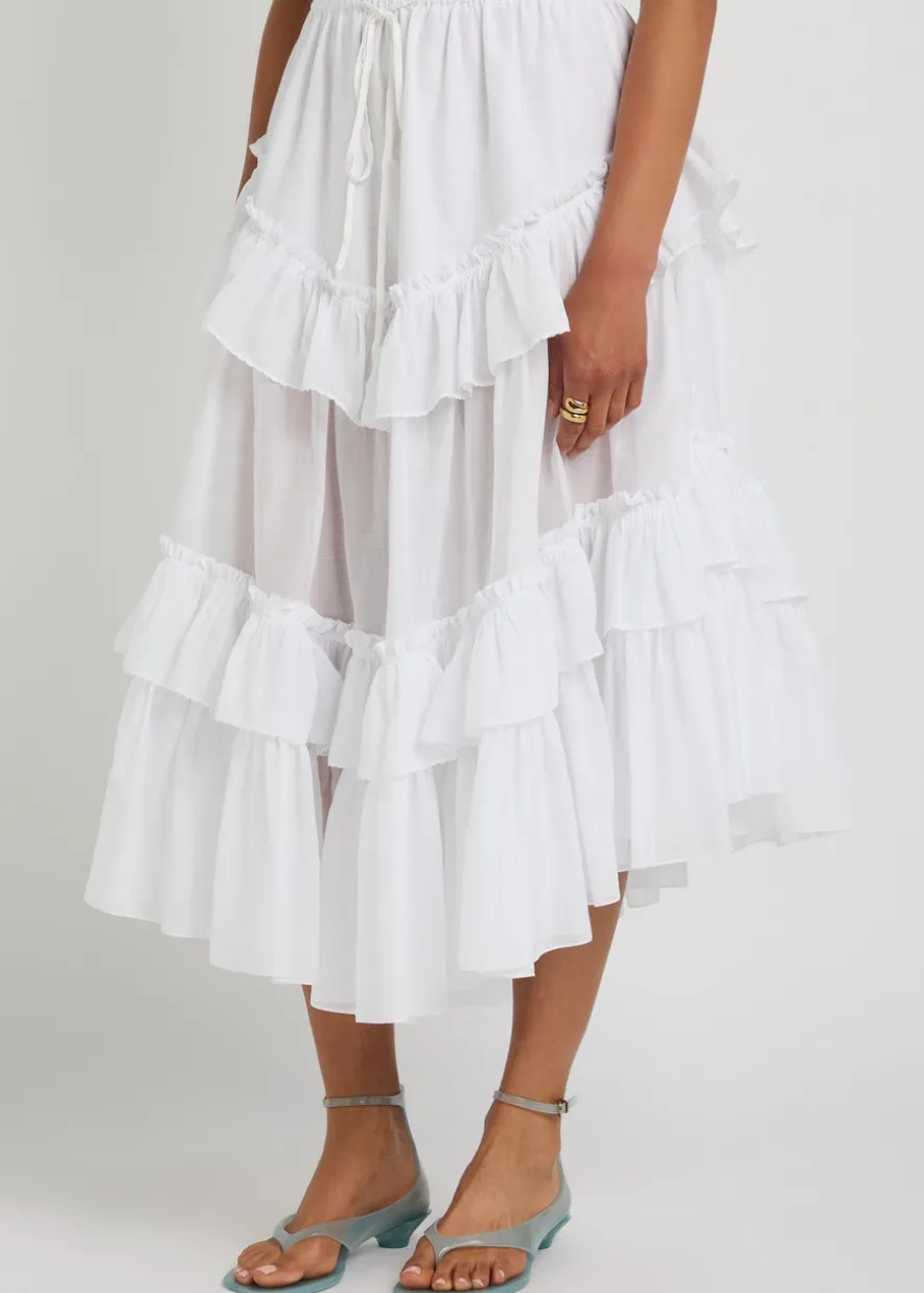 Ruffled cotton midi skirt