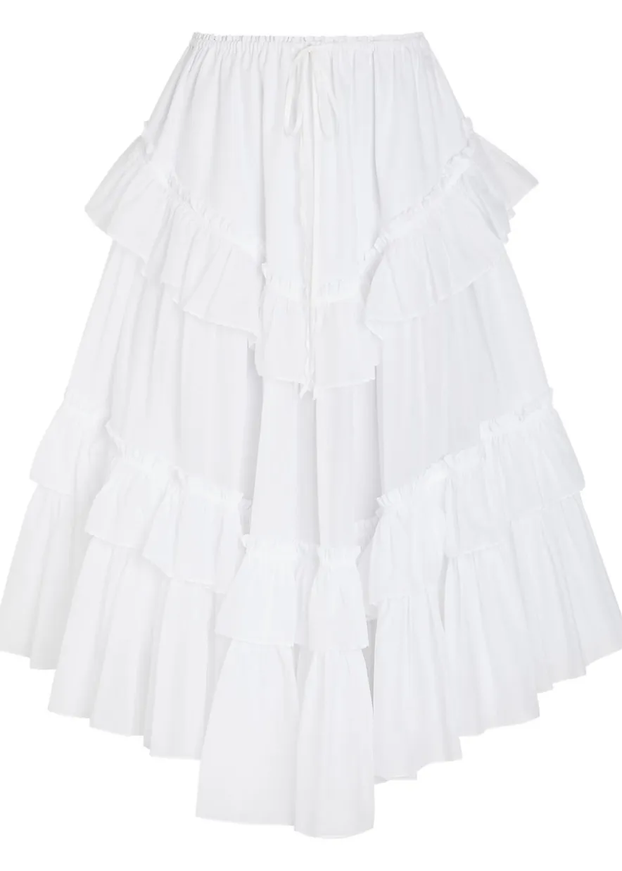 Ruffled cotton midi skirt