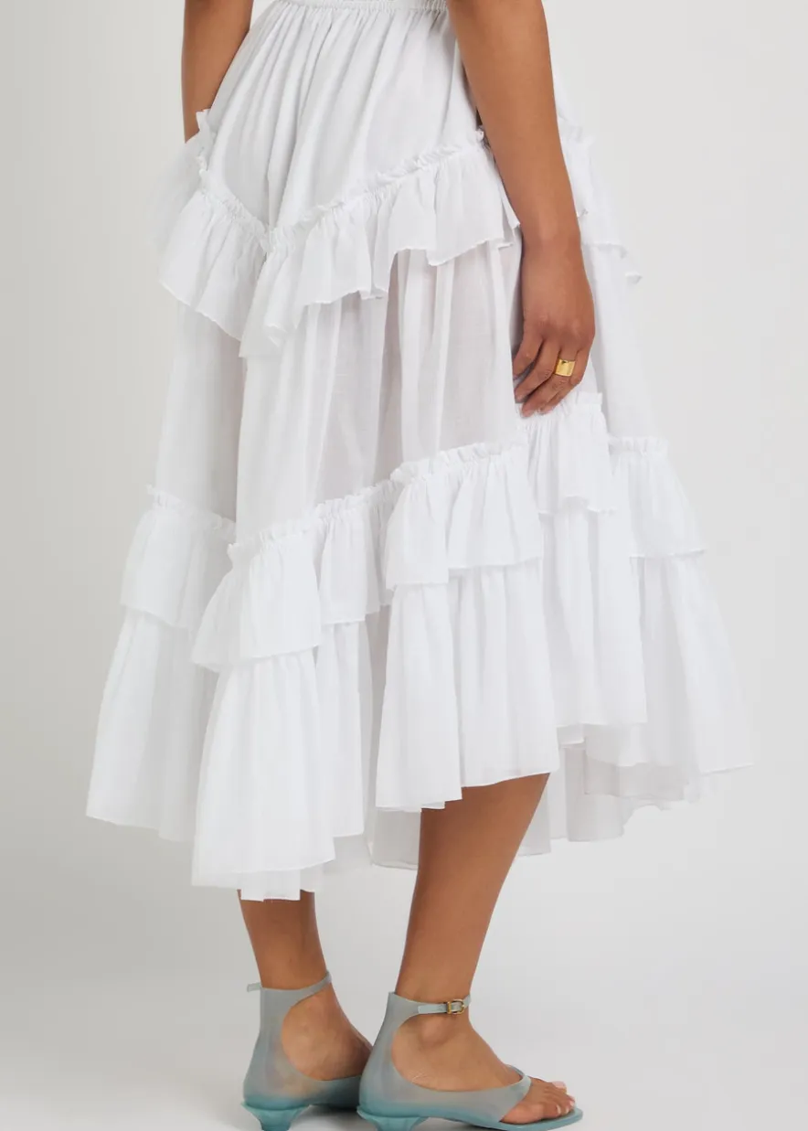 Ruffled cotton midi skirt