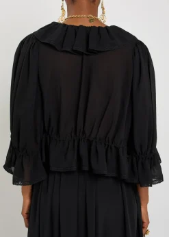 Ruffled cropped silk-chiffon top