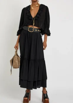 Ruffled cropped silk-chiffon top