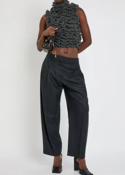Ruffled mohair-blend cropped top