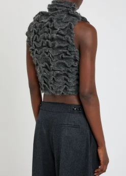 Ruffled mohair-blend cropped top