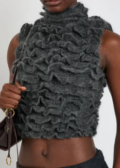 Ruffled mohair-blend cropped top