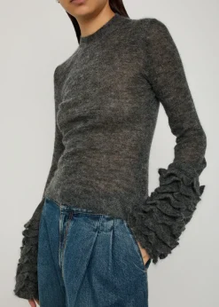 Ruffled mohair-blend top