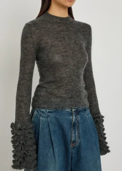Ruffled mohair-blend top