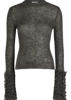 Ruffled mohair-blend top