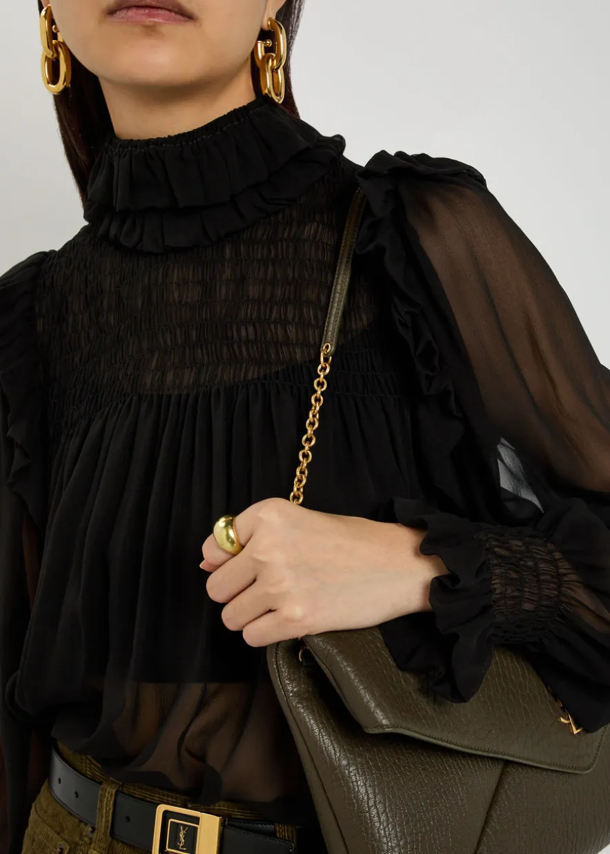 Ruffled sheer silk blouse