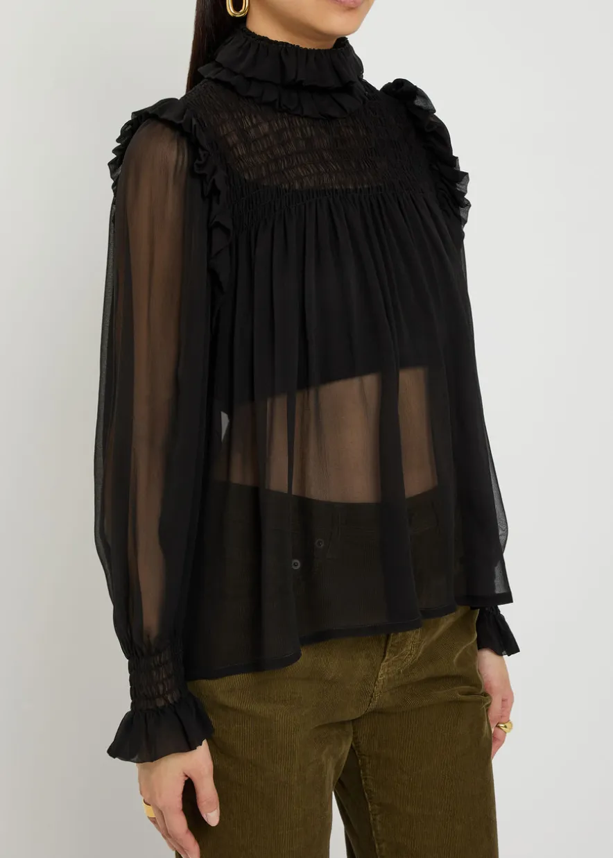 Ruffled sheer silk blouse