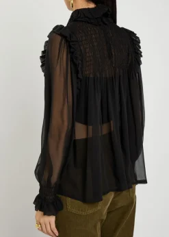 Ruffled sheer silk blouse