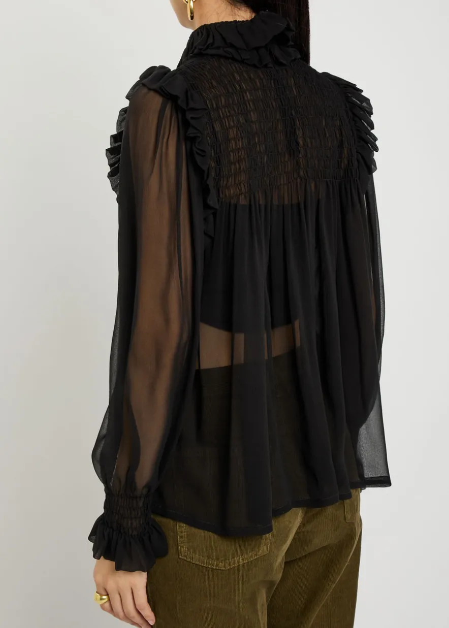 Ruffled sheer silk blouse
