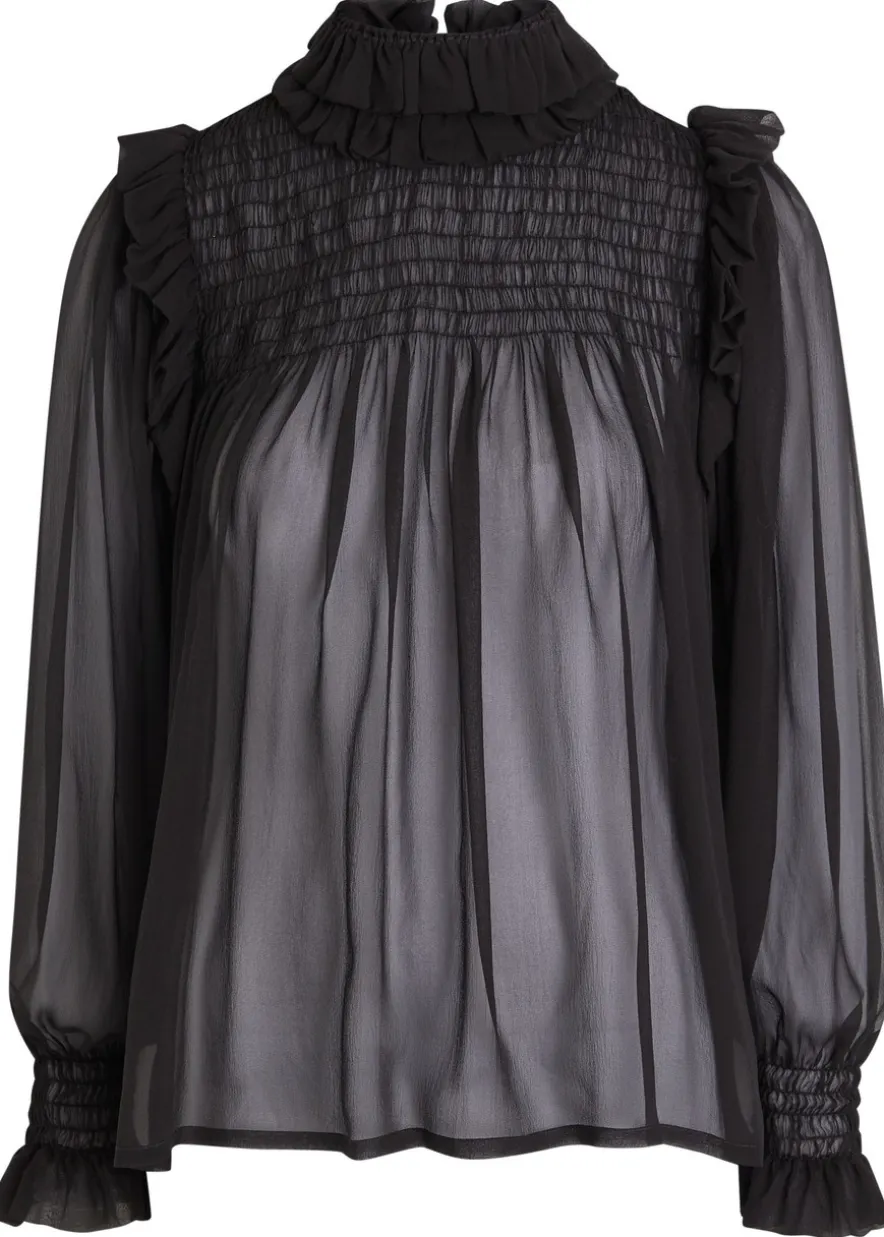 Ruffled sheer silk blouse