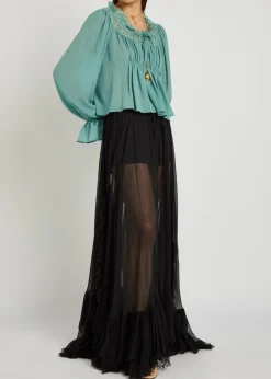 Ruffled sheer silk-chiffon maxi skirt