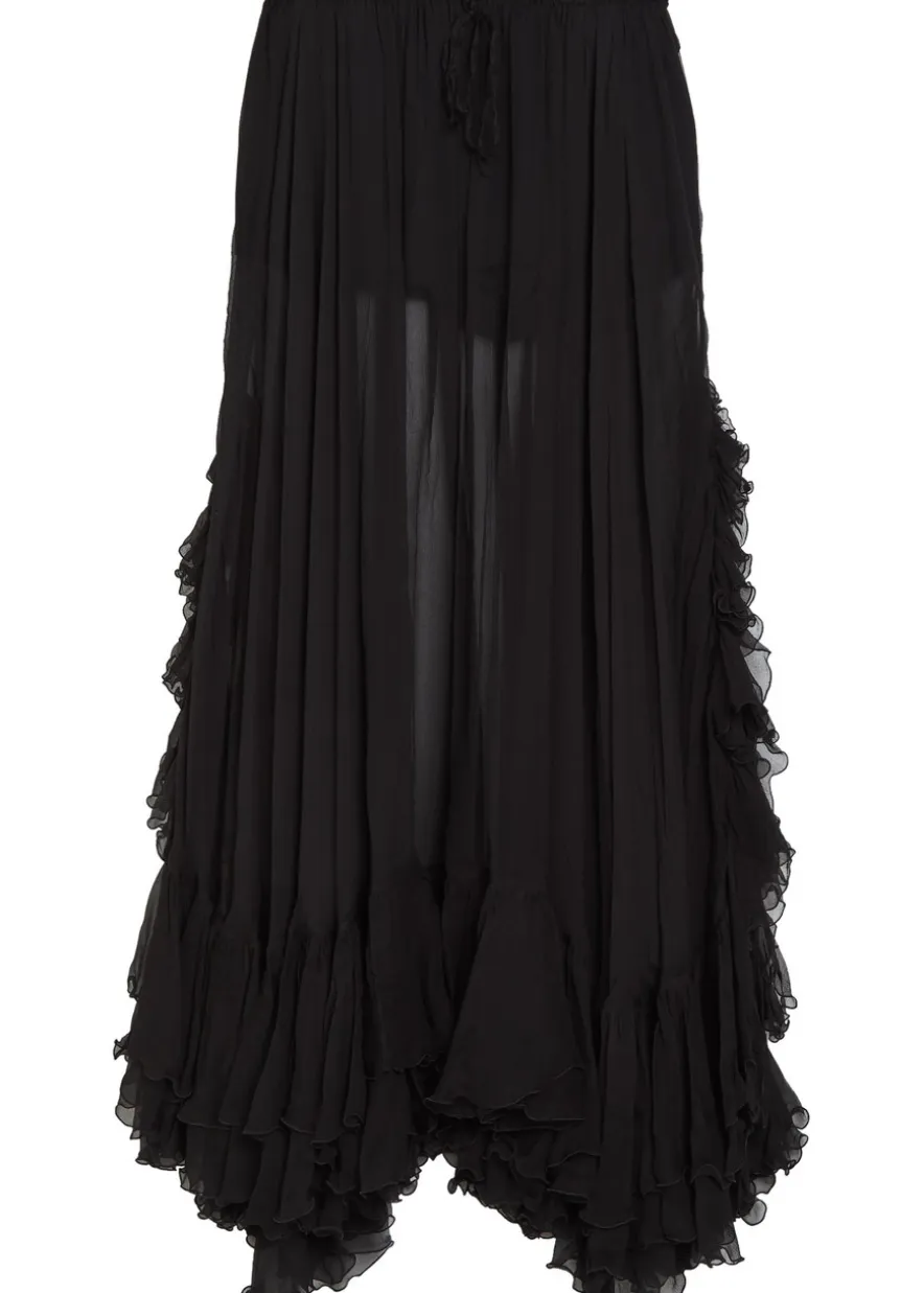 Ruffled sheer silk-chiffon maxi skirt
