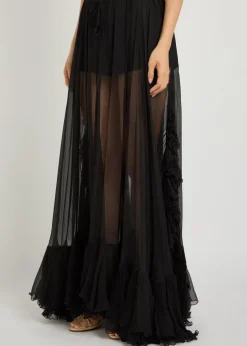 Ruffled sheer silk-chiffon maxi skirt