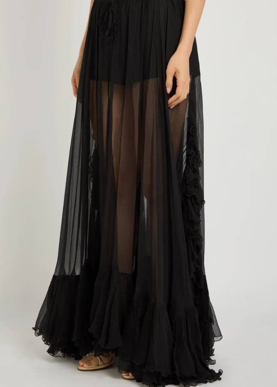 Ruffled sheer silk-chiffon maxi skirt