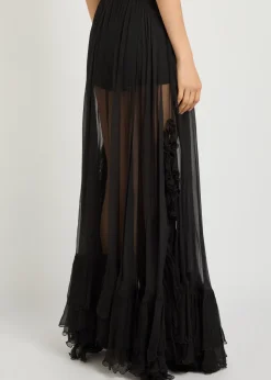 Ruffled sheer silk-chiffon maxi skirt